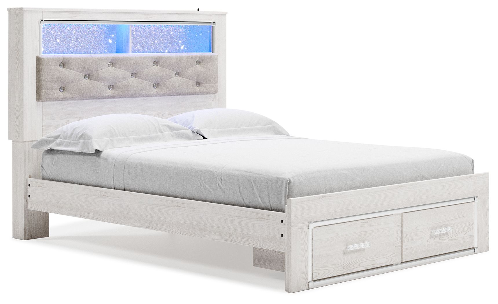 Altyra - Queen Panel Bookcase Bed With Footboard Storage - White