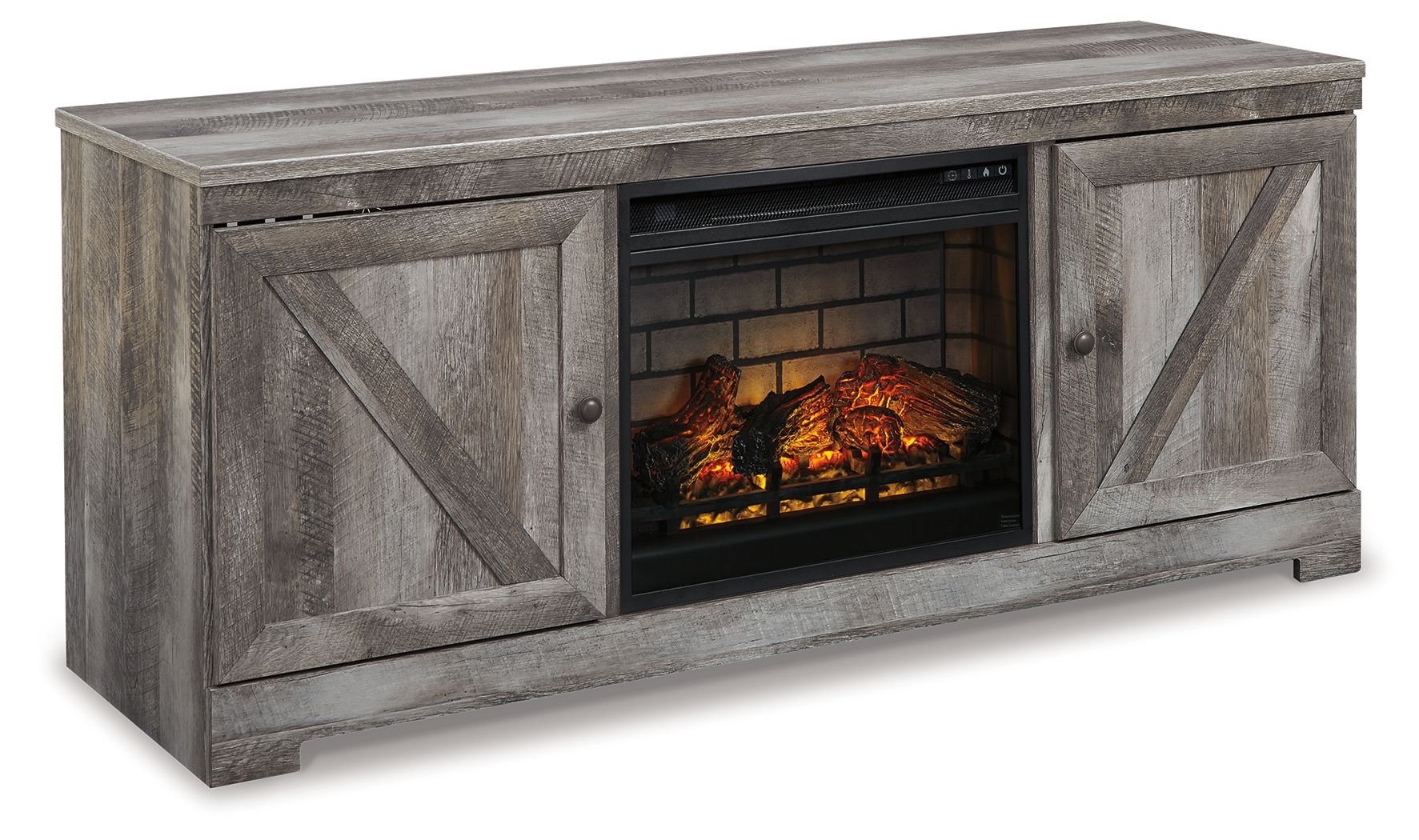 Wynnlow - 2 Pc. - 63" TV Stand With Faux Firebrick Fireplace Insert - Gray