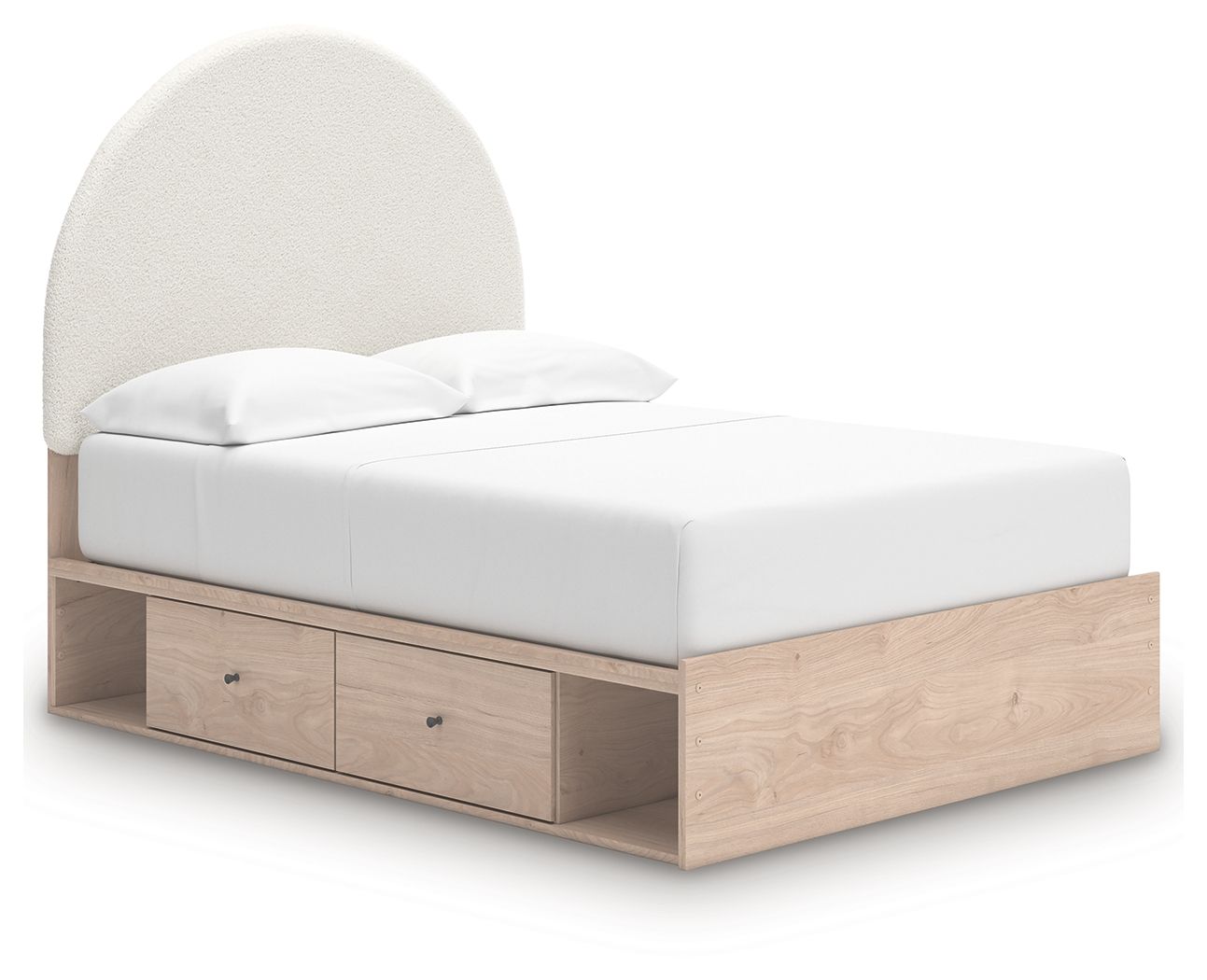 Shapella - Full Upholstered Panel Bed With 2 Under Bed Storage Units - Tan / White