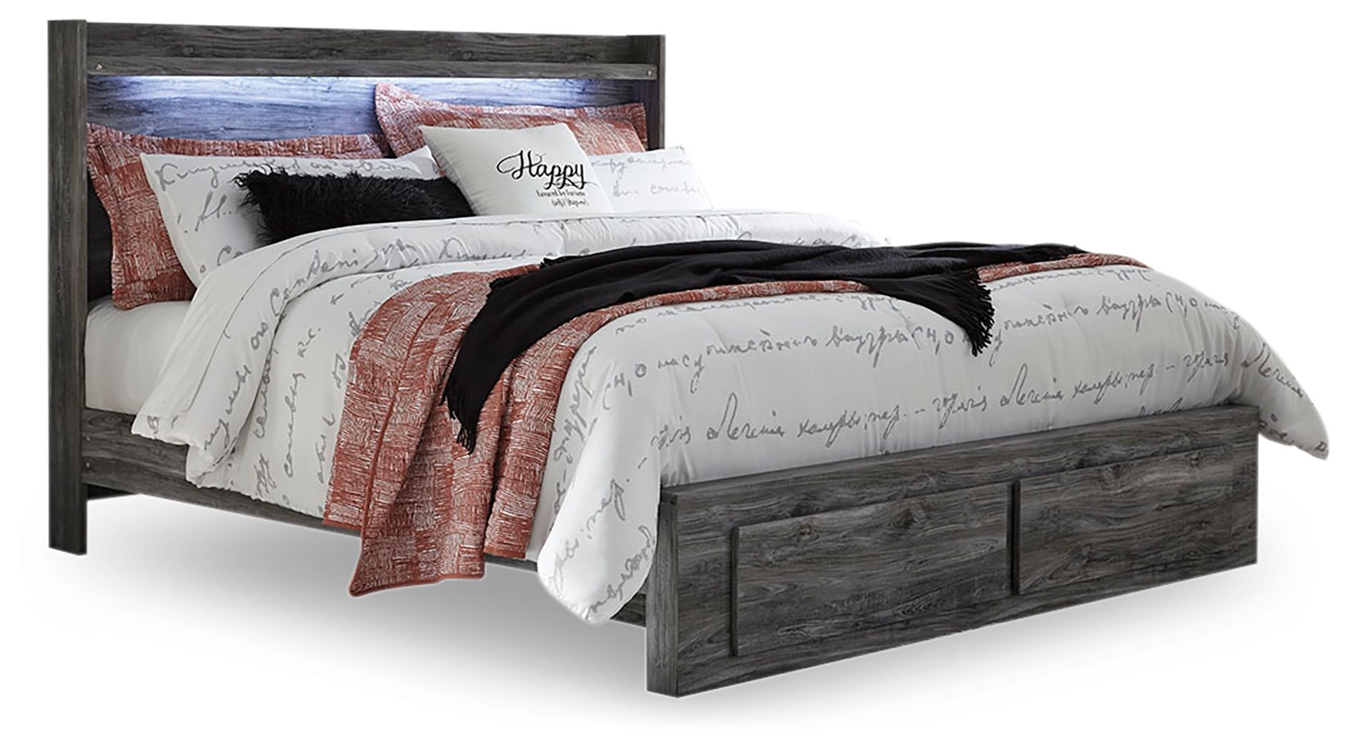 Baystorm - King Panel Bed With 2 Storage Drawers - Gray