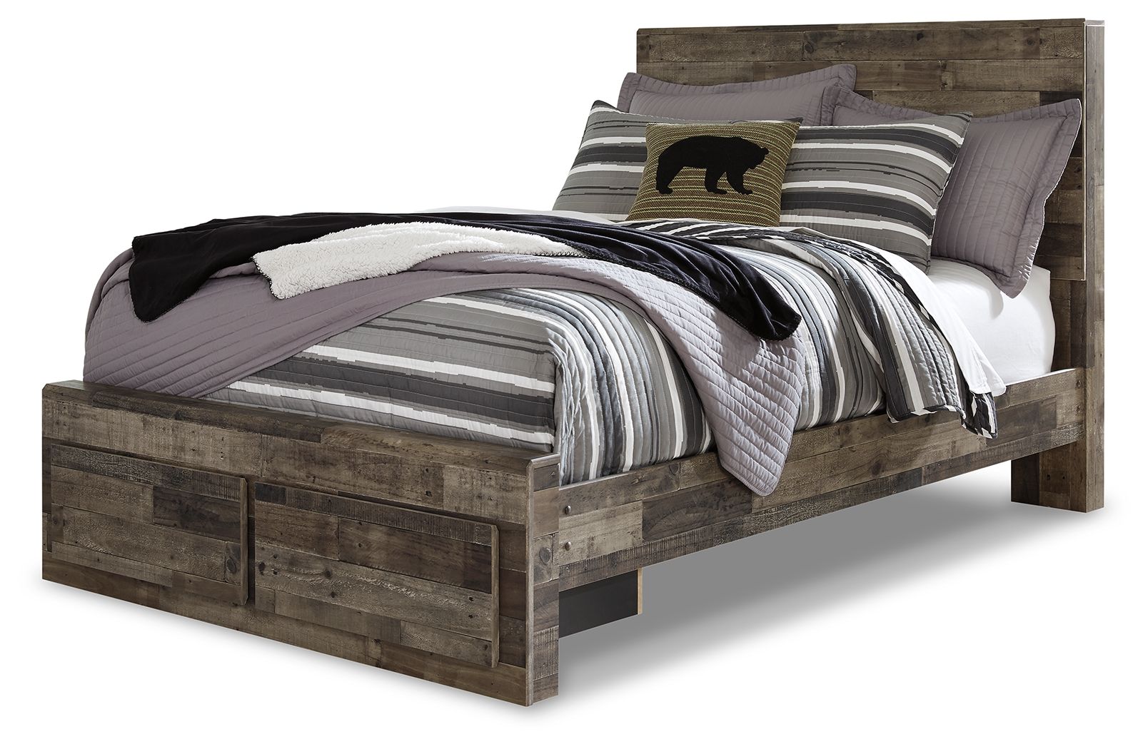 Derekson - Full Panel Bed With 2 Storage Drawers - Multi Gray