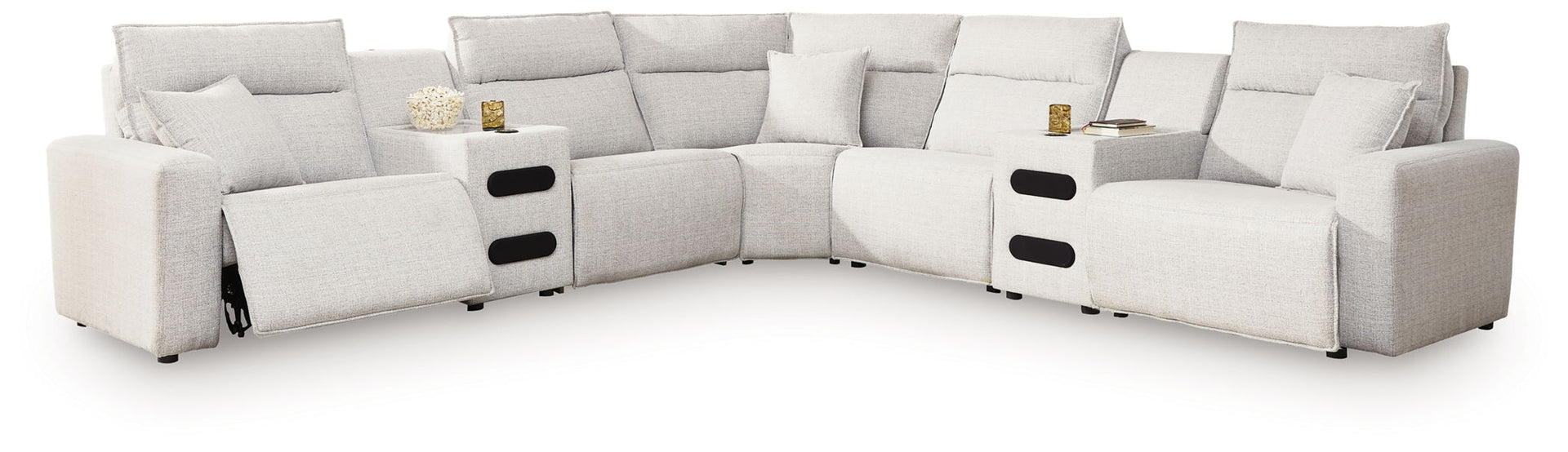 Modmax II - 7-Piece Power Reclining Sectional With Audio Consoles - Stone