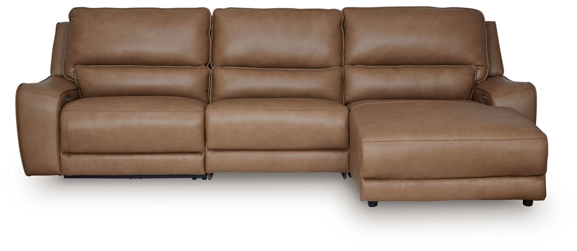 Silverbrooke - 3-Piece Power Reclining Sofa With RAF Press Back Power Chaise - Caramel