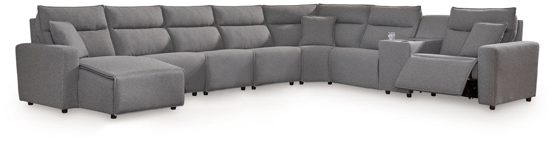 Modmax II - 8-Piece Power Reclining Sectional With LAF Press Back Power Chaise And Console - Salt And Pepper