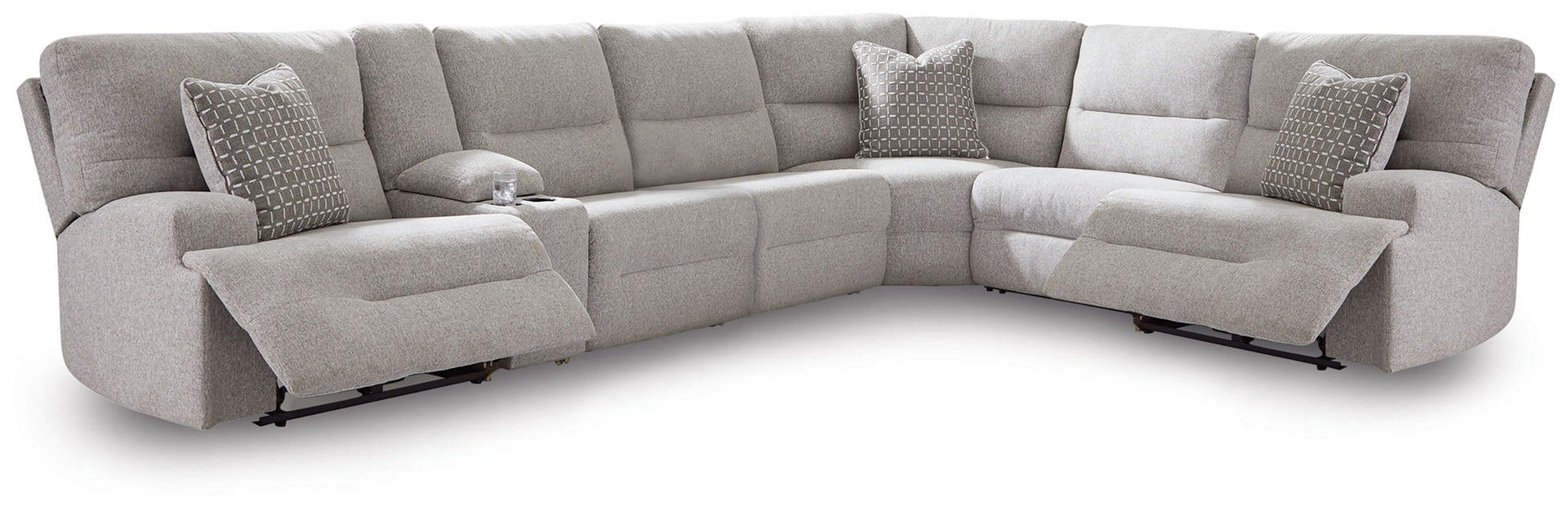 Acklen Place - 7-Piece Power Sectional Reclining Sofa With Storage Console - Pewter