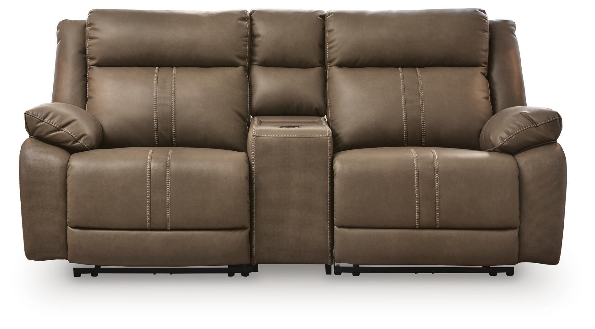 Max-Media - 3-Piece Power Reclining Sectional Loveseat With Audio Console - Biscotti