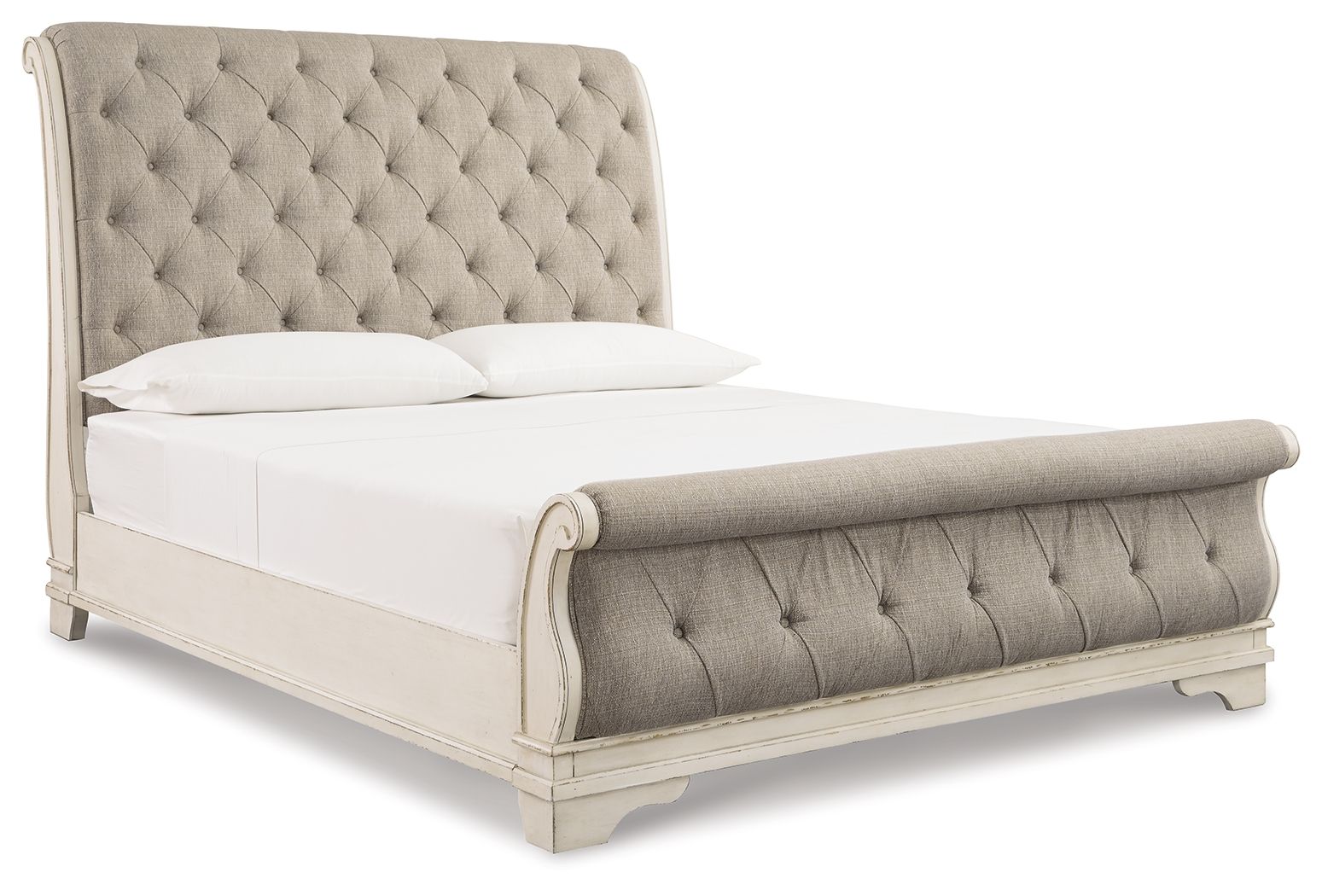 Realyn - Queen Upholstered Sleigh Bed - Chipped White