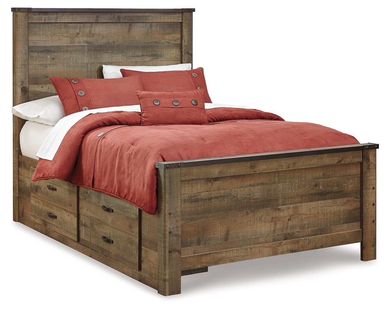 Trinell - Full Panel Bed With 2 Storage Drawers - Brown