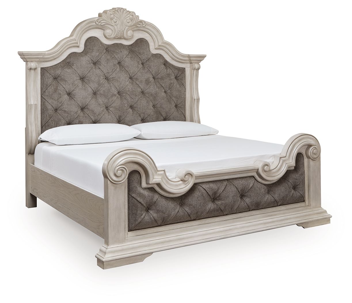 Andonhall - California King Upholstered Panel Bed - Antique White