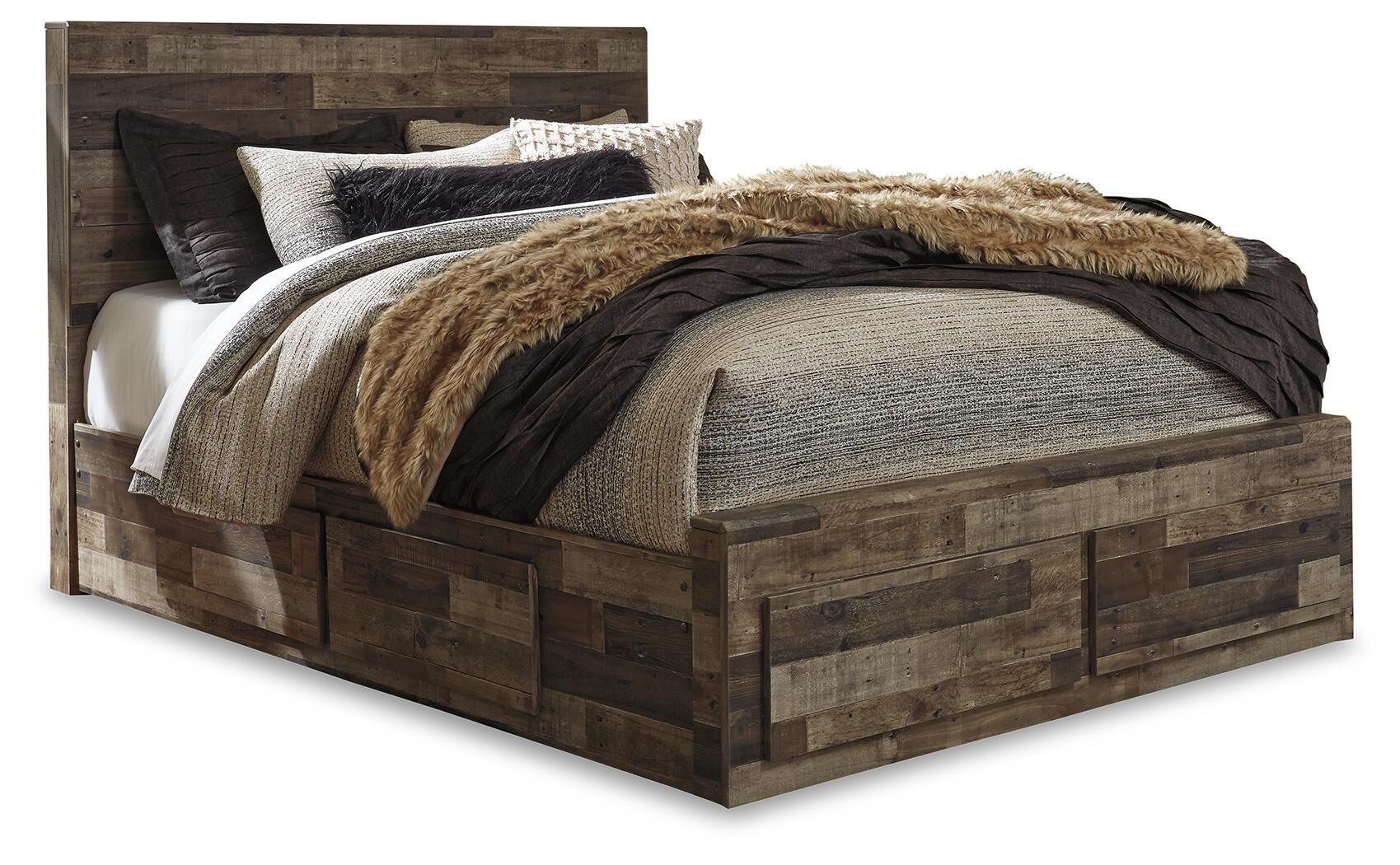 Derekson - Queen Panel Bed With 6 Storage Drawers - Multi Gray