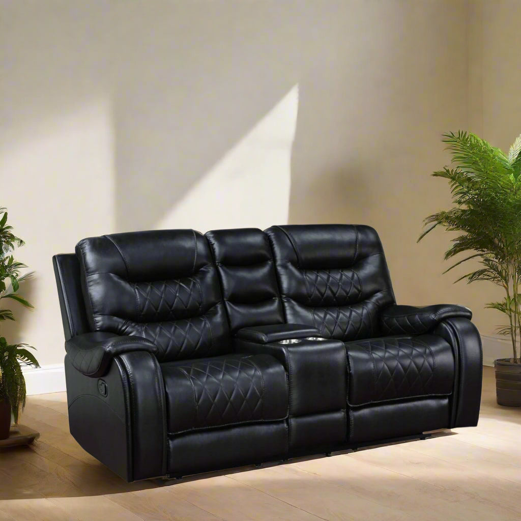 Brighton Black Reclining Loveseat with Console