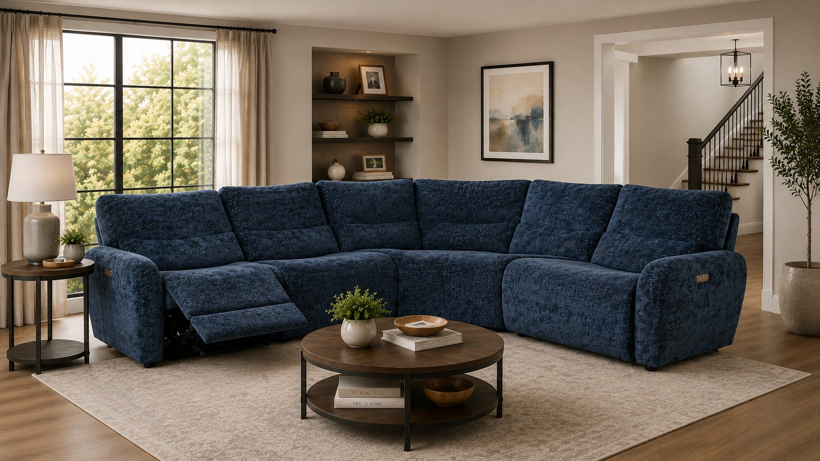 Mance Navy 4 Piece Power Reclining Sectional