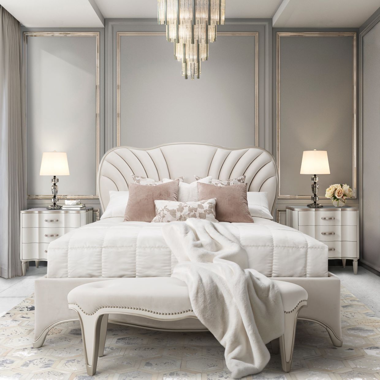 London Place Creamy Pearl King Upholstered Bed