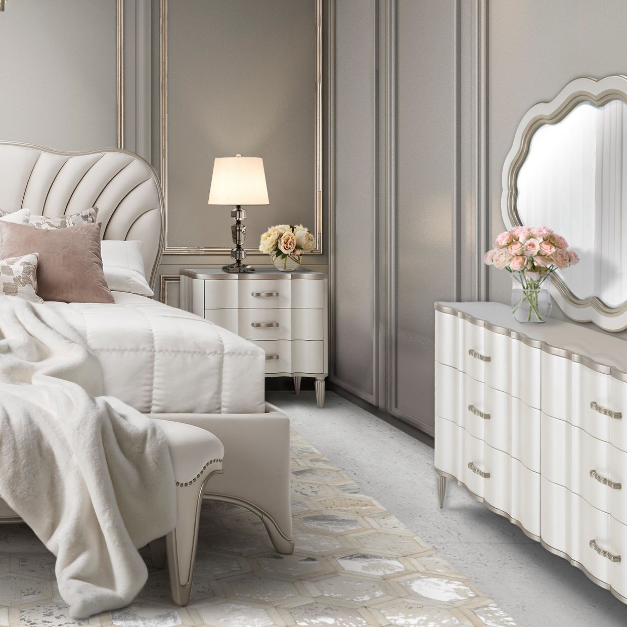 London Place Creamy Pearl Dresser and Wall Mirror