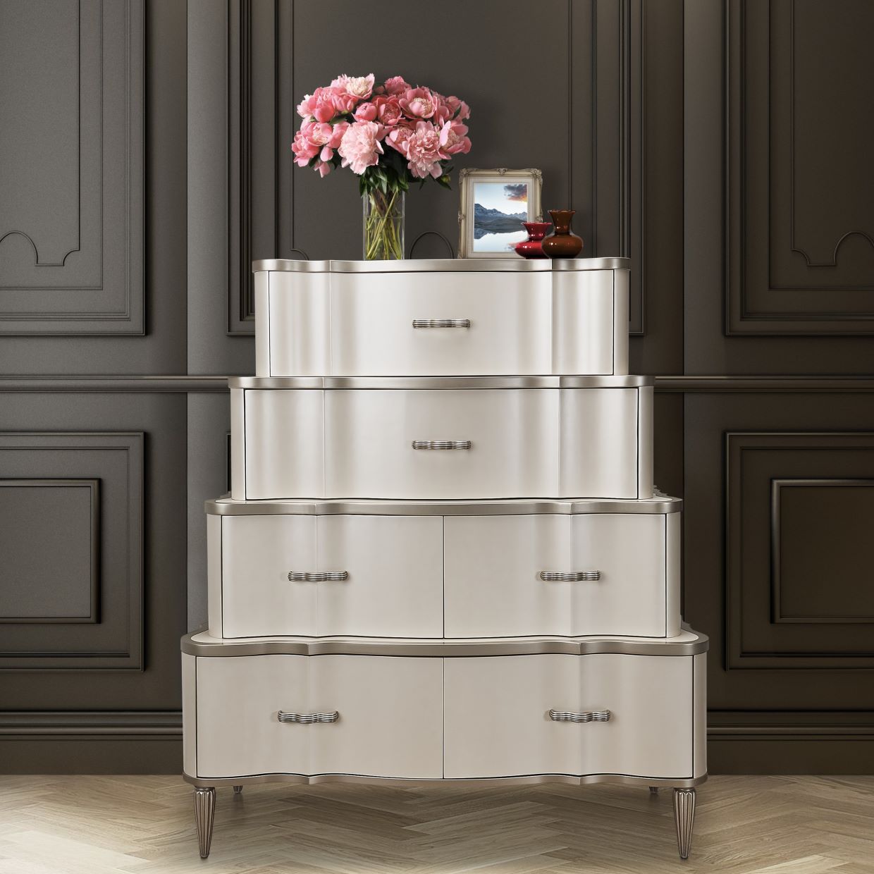 London Place Creamy Pearl Tiered Chest