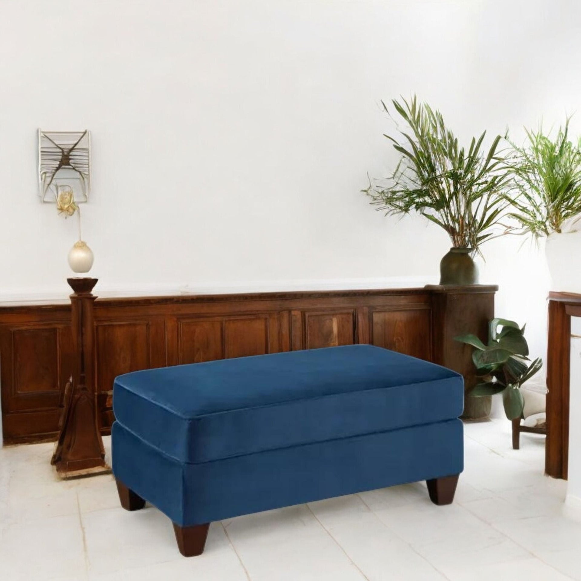 Velour Navy Cocktail Ottoman