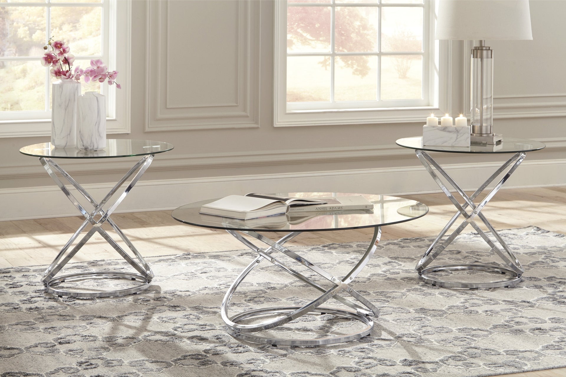 Hollynyx Chrome and Glass Occasional Table Set - Ashley shop at  Furniture