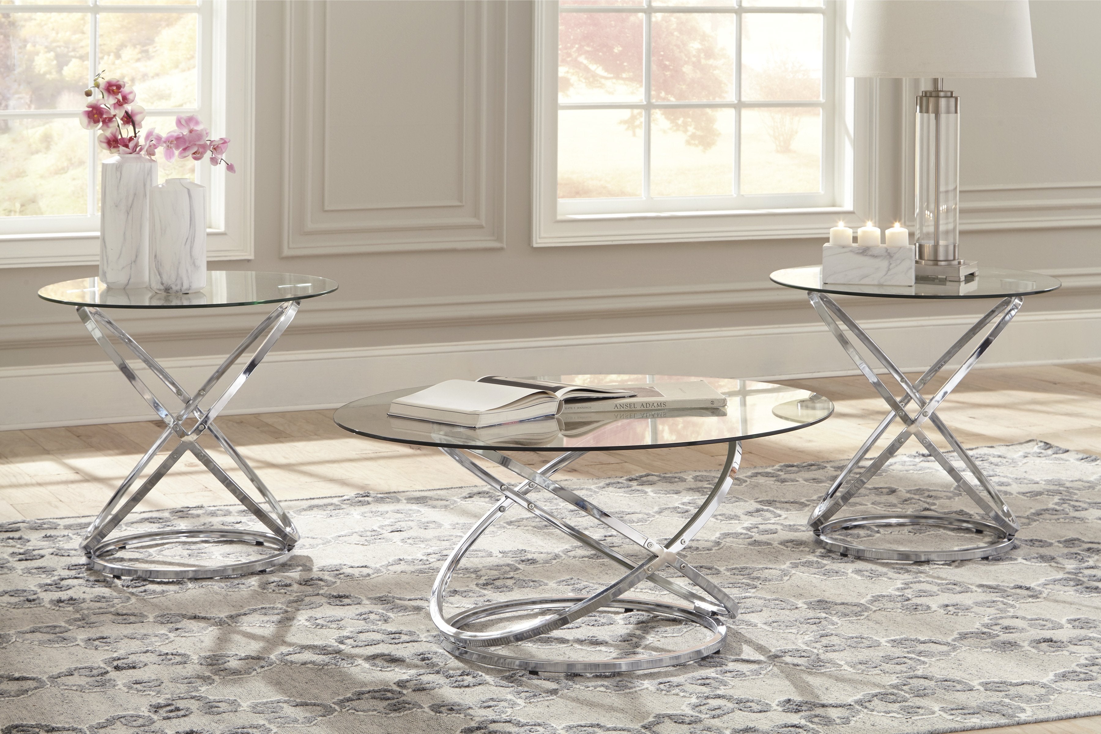 Hollynyx Chrome and Glass Occasional Table Set - Ashley shop at  Furniture