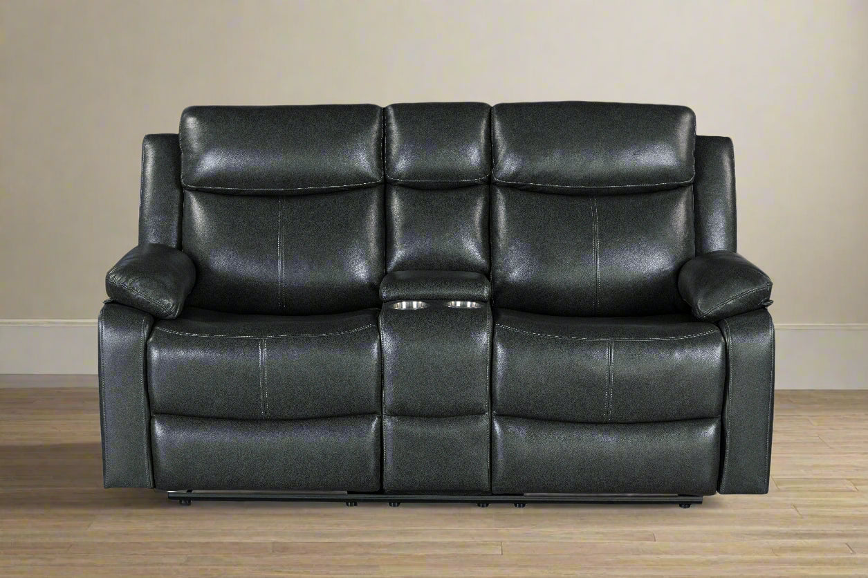 Blanche Charcoal Reclining Loveseat with Console