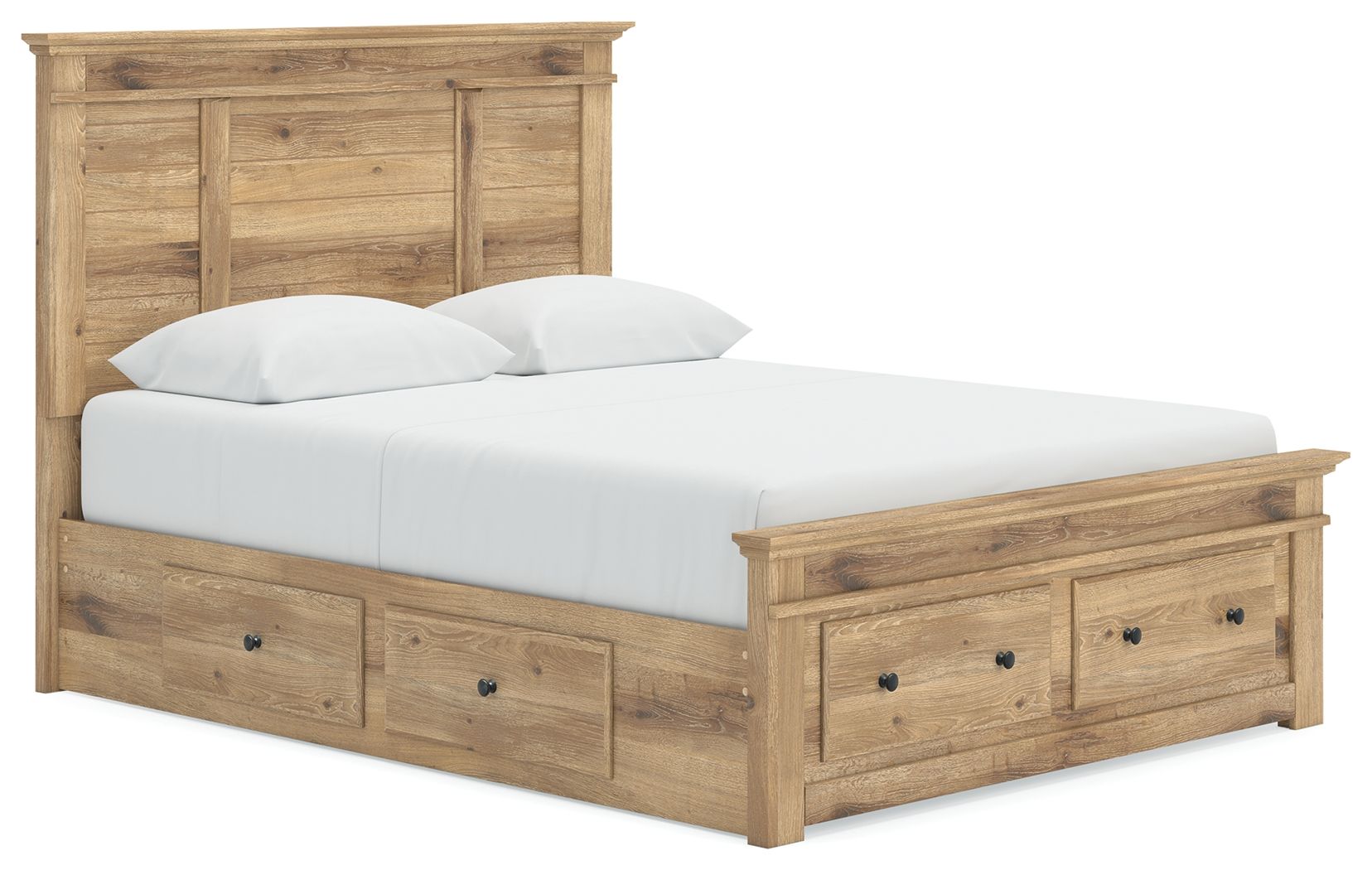 Fenderport - Queen Panel Storage Bed With Under Bed Storage Unit And Storage Footboard - Tan