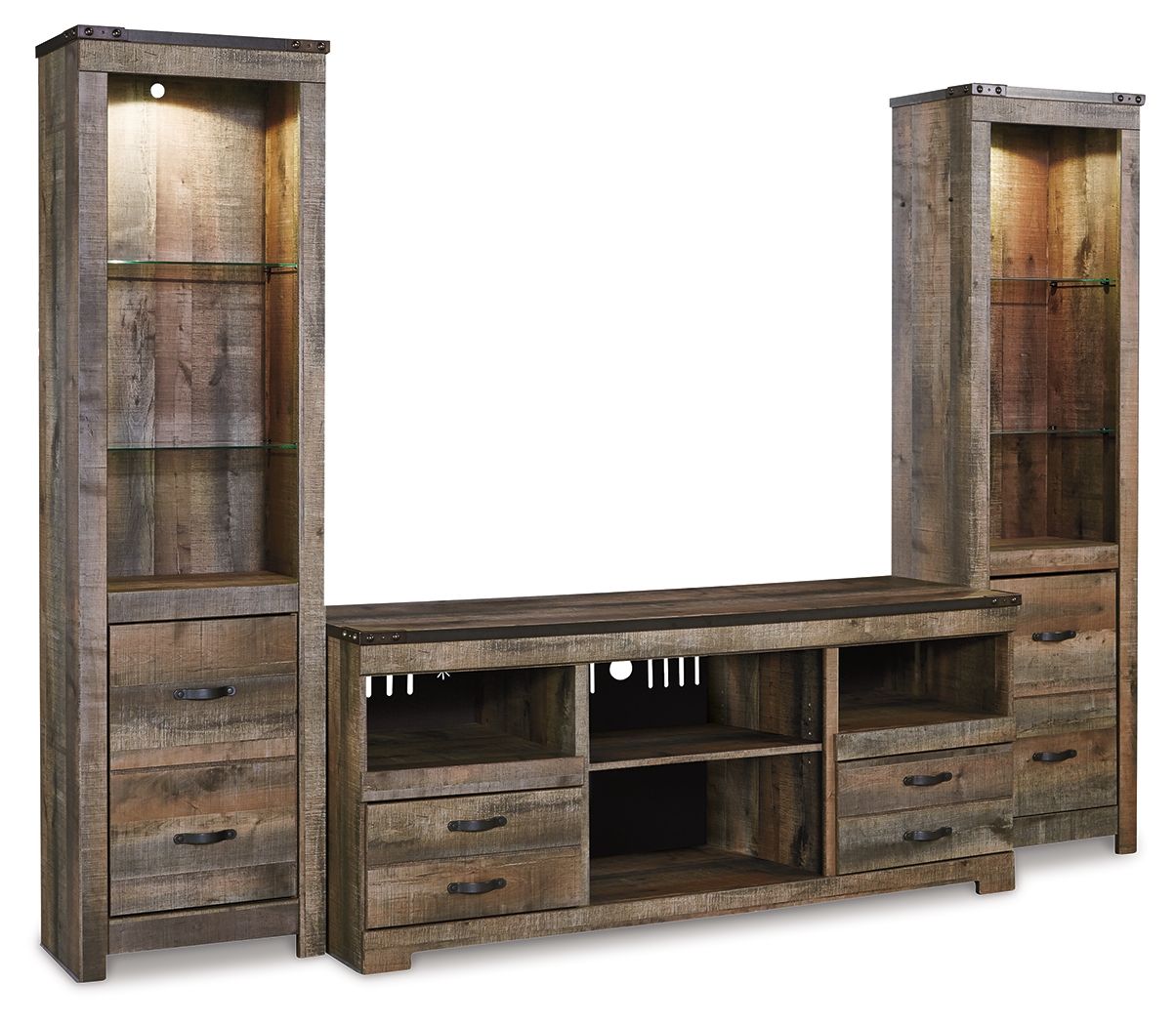 Trinell - 3 Pc. - Entertainment Center - 63" TV Stand - Brown