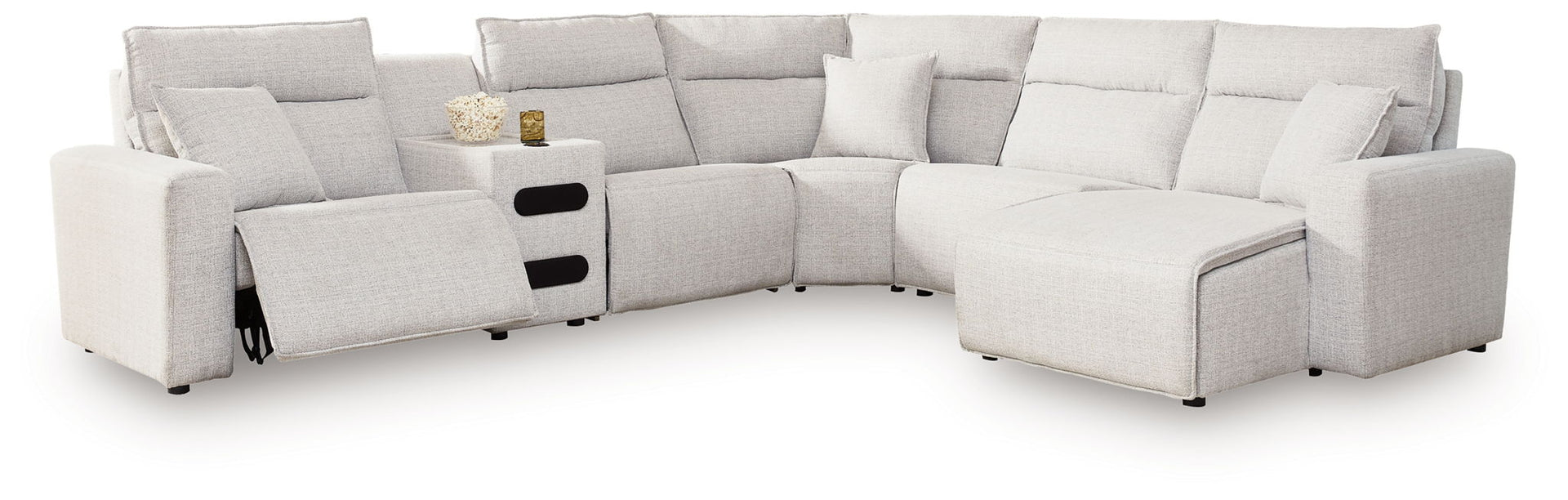 Modmax II - 6-Piece Power Reclining Sectional With RAF Press Back Power Chaise And Audio Console - Stone