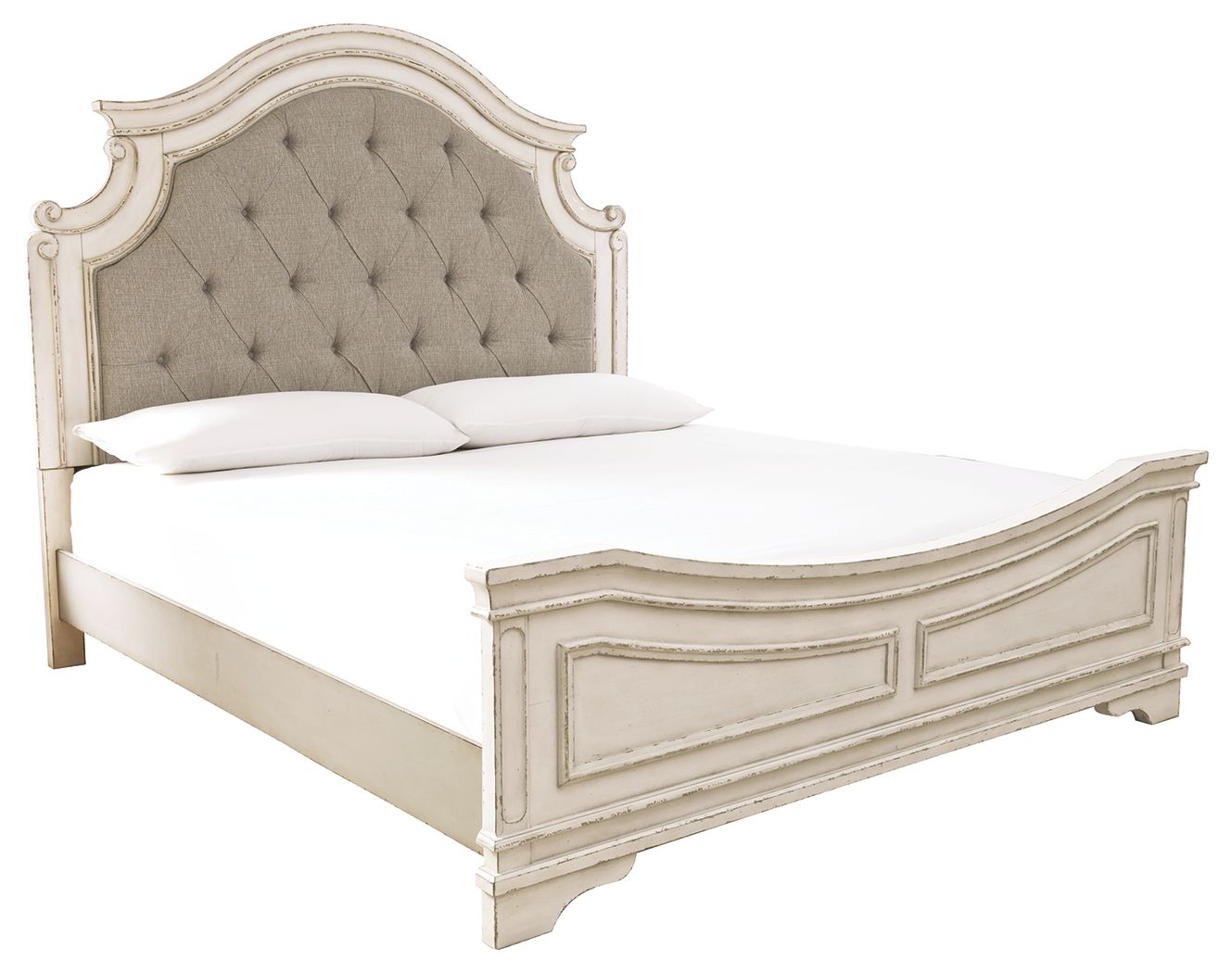 Realyn - King Upholstered Panel Bed - Chipped White