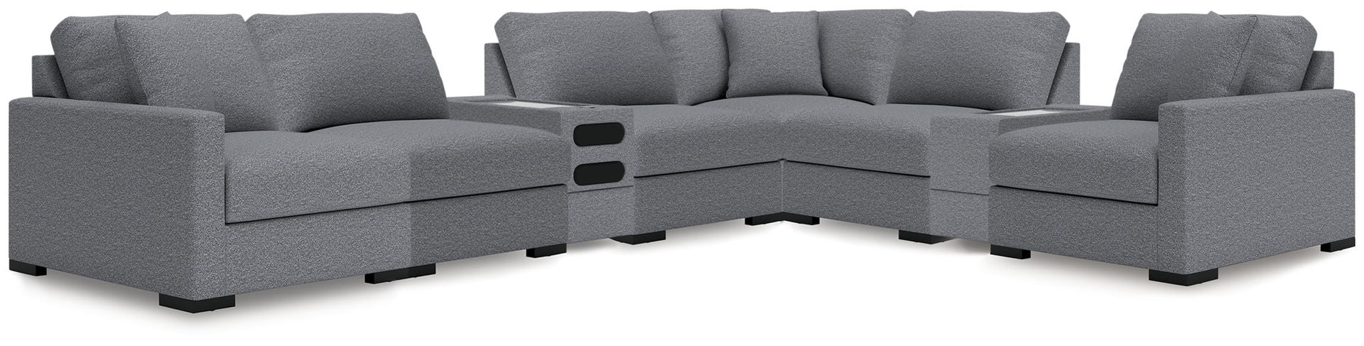 Omaha By Ashley - 8-Piece Sectional With Audio And Storage Consoles - Salt And Pepper