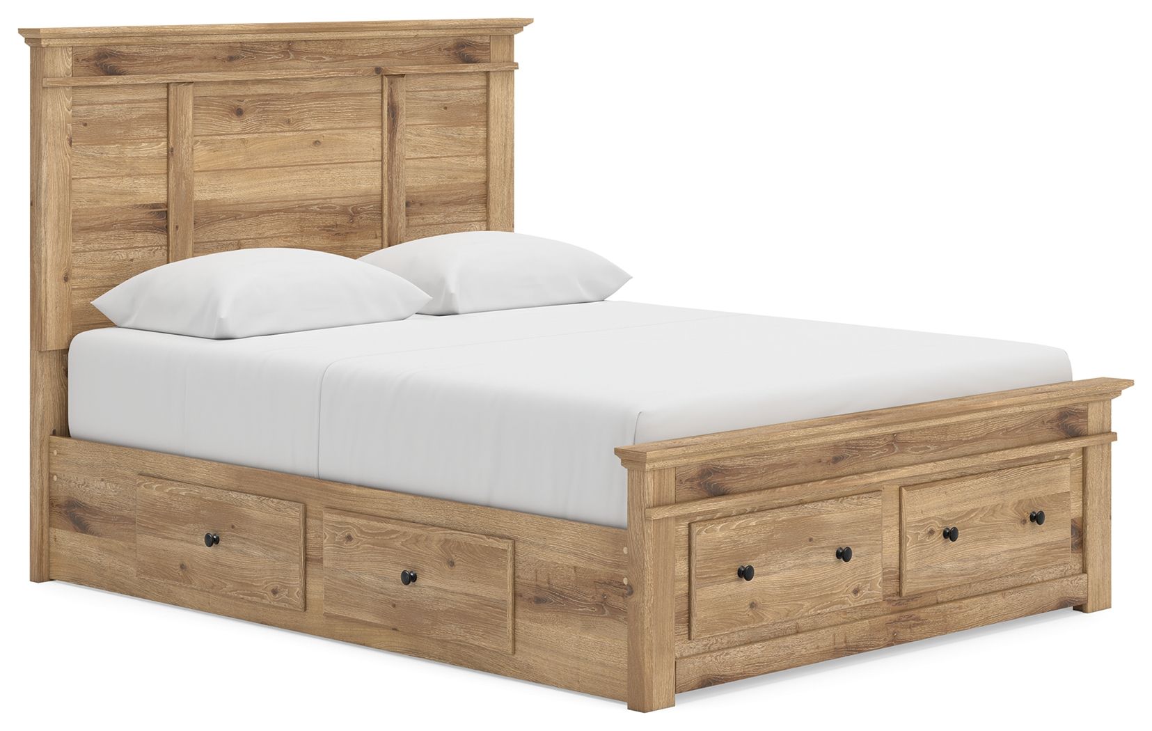 Fenderport - Queen Panel Storage Bed With 2 Under Bed Storage Units And Storage Footboard - Tan