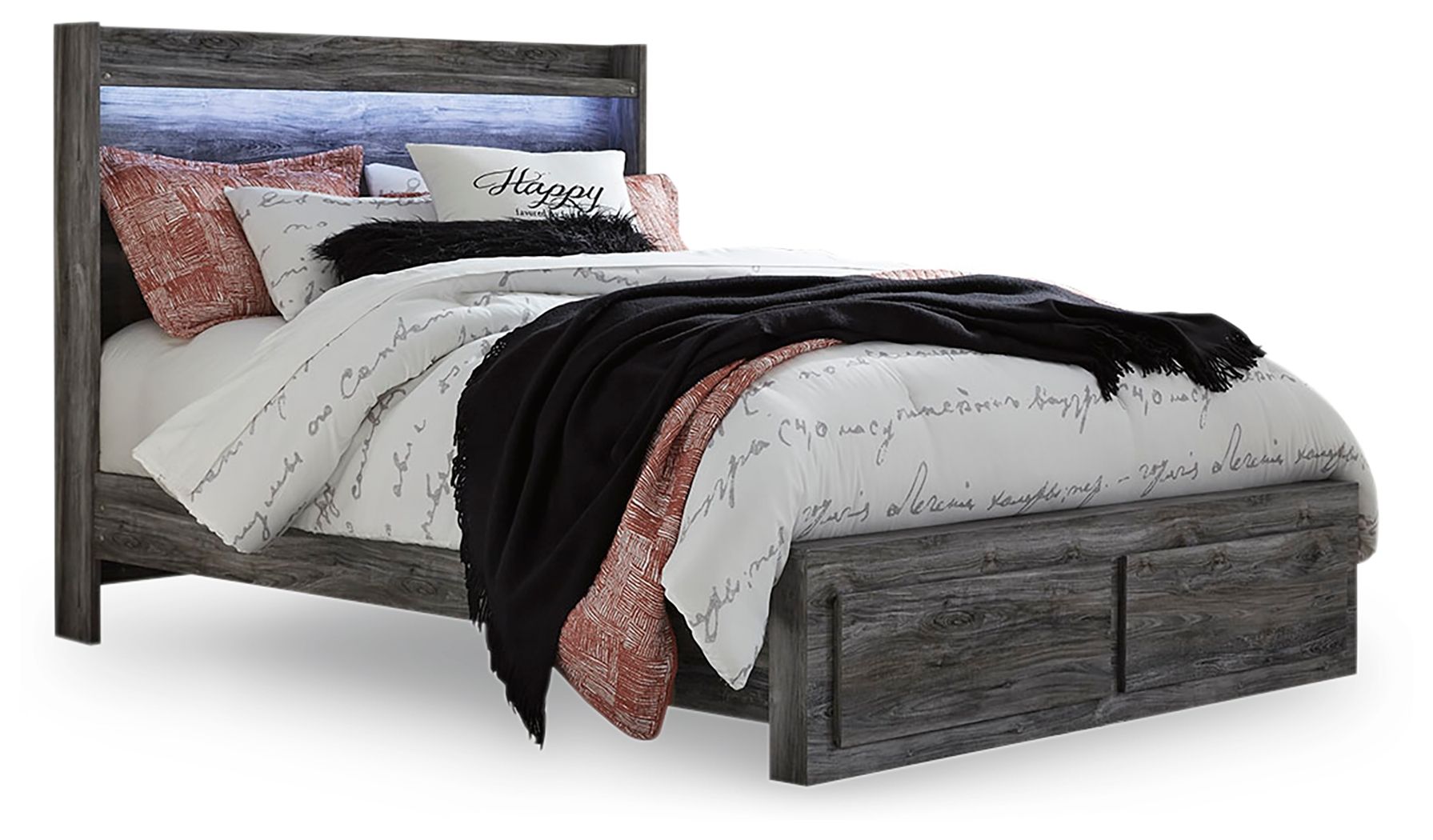 Baystorm - Queen Panel Bed With 2 Storage Drawers - Gray