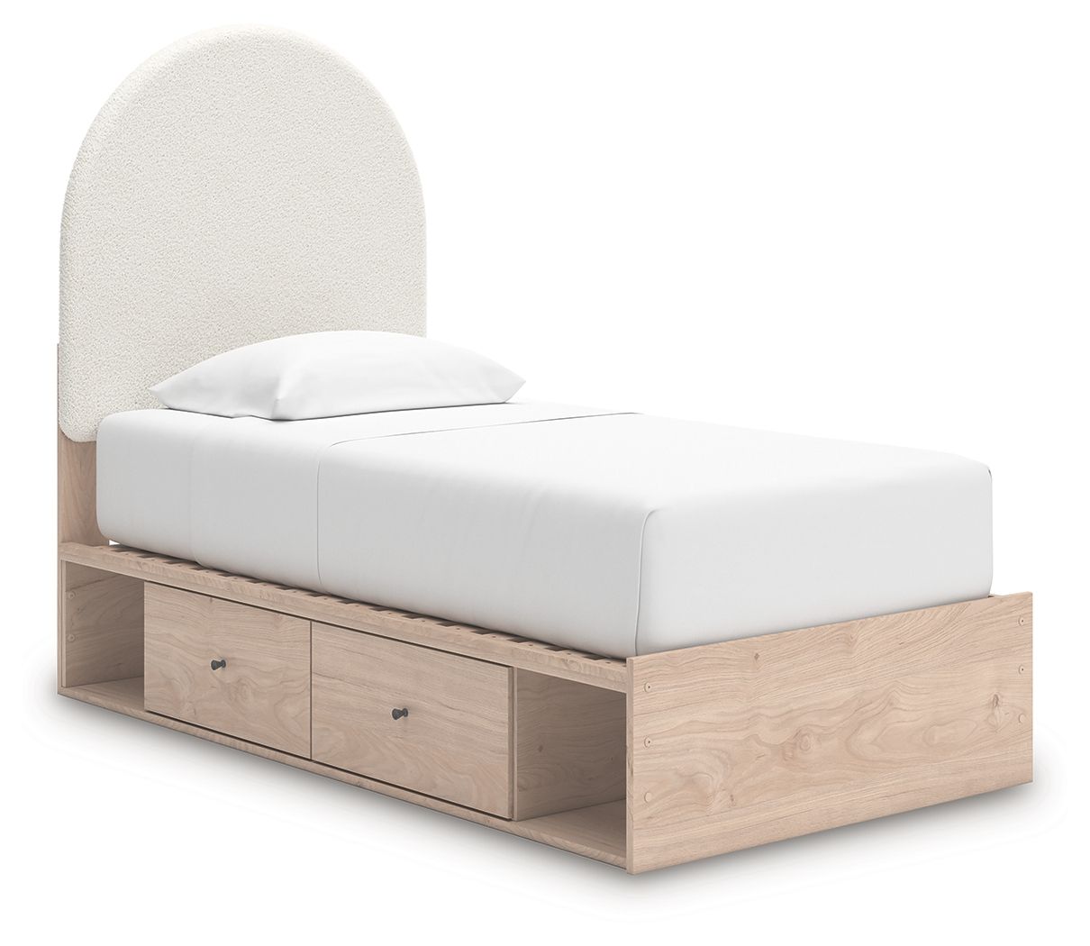 Shapella - Twin Upholstered Panel Bed With Side Storage Unit - Tan / White