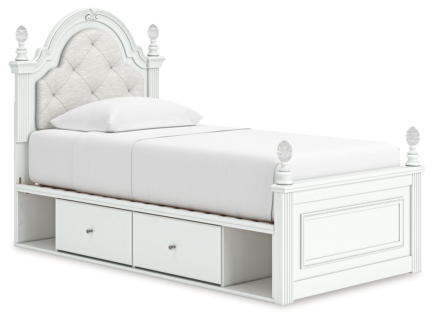 Maylilly - Twin Upholstered Panel Storage Bed - White