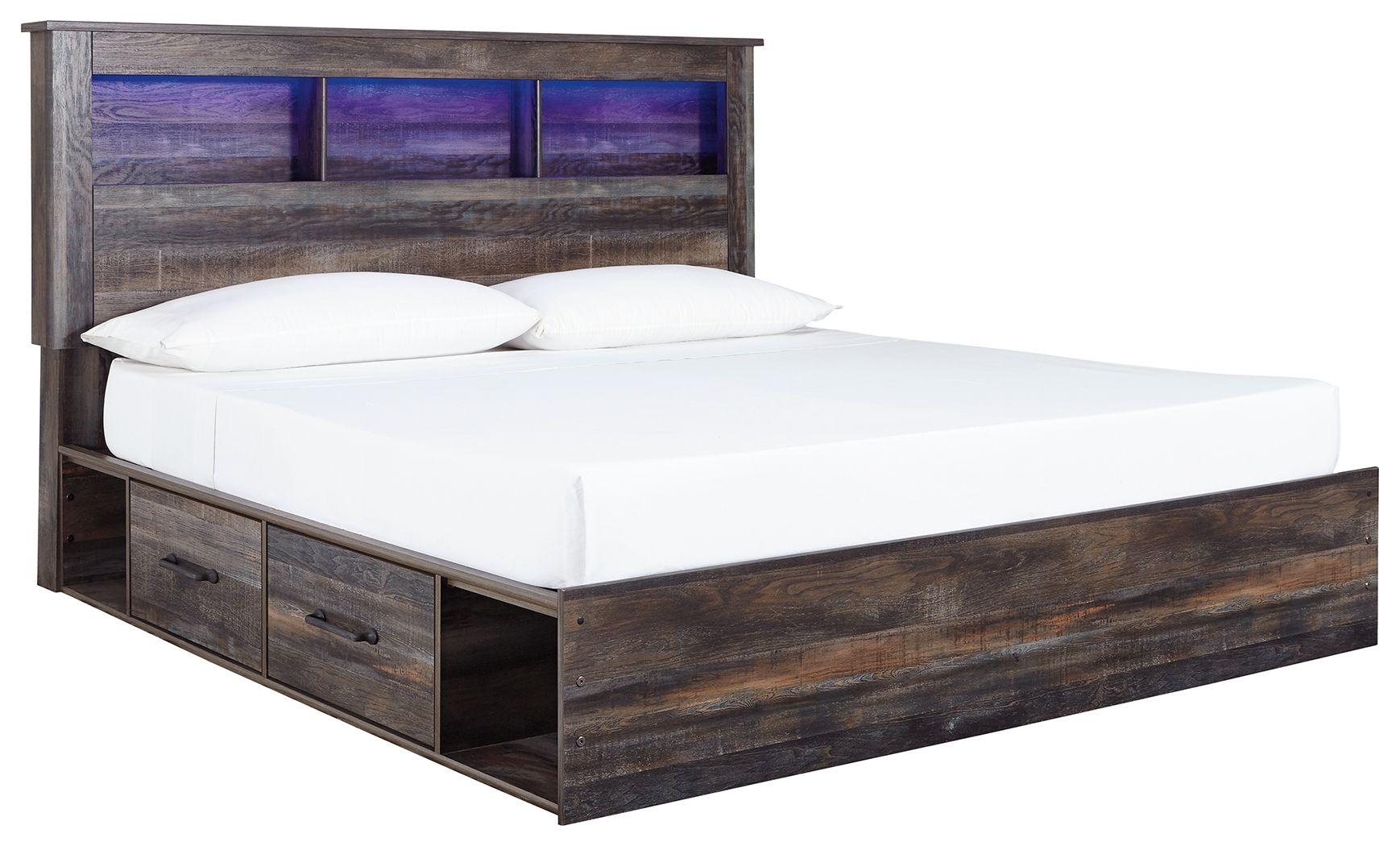 Drystan - King Bookcase Bed With 2 Side Drawers - Brown / Beige