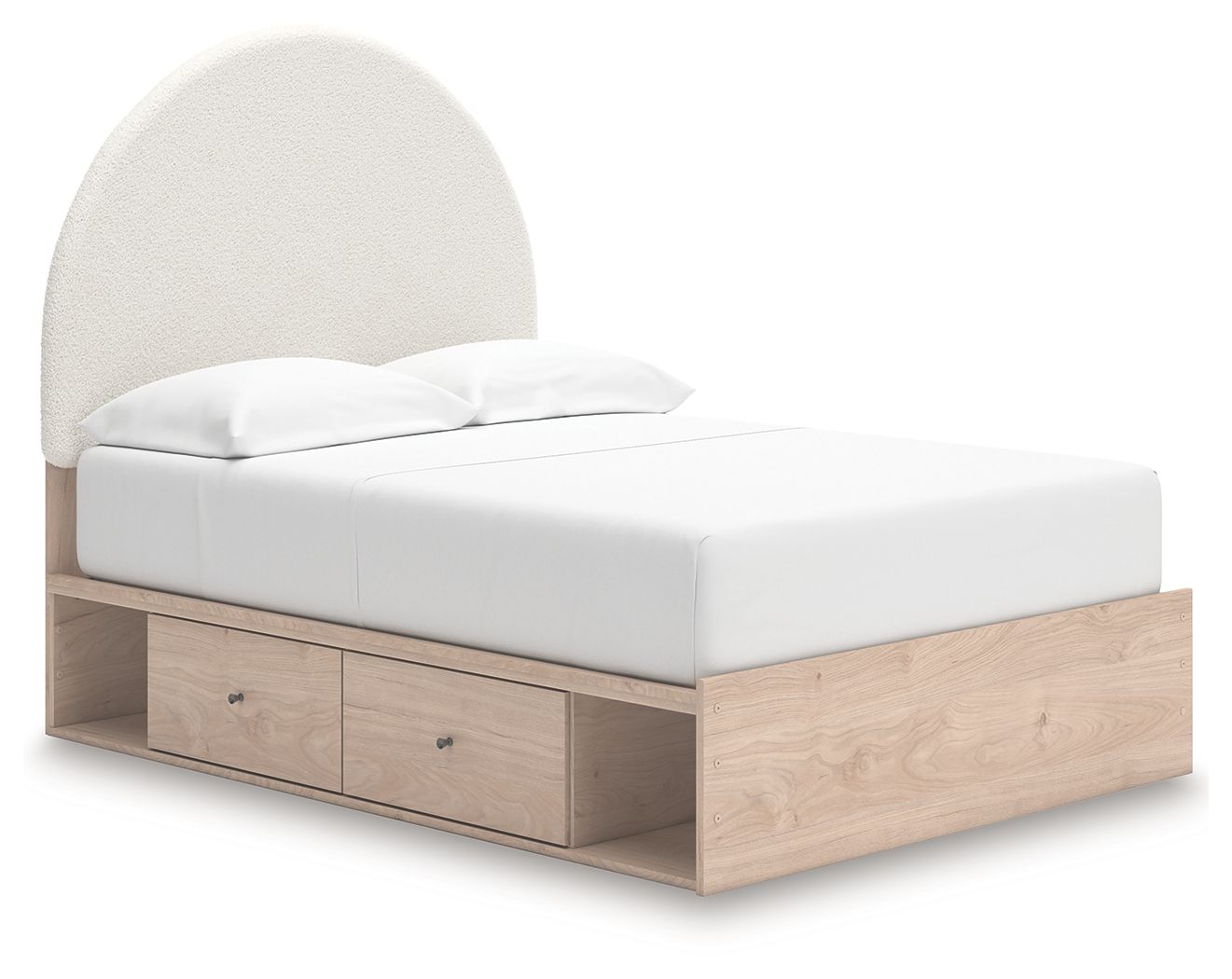 Shapella - Full Upholstered Panel Bed With Side Storage Unit - Tan / White