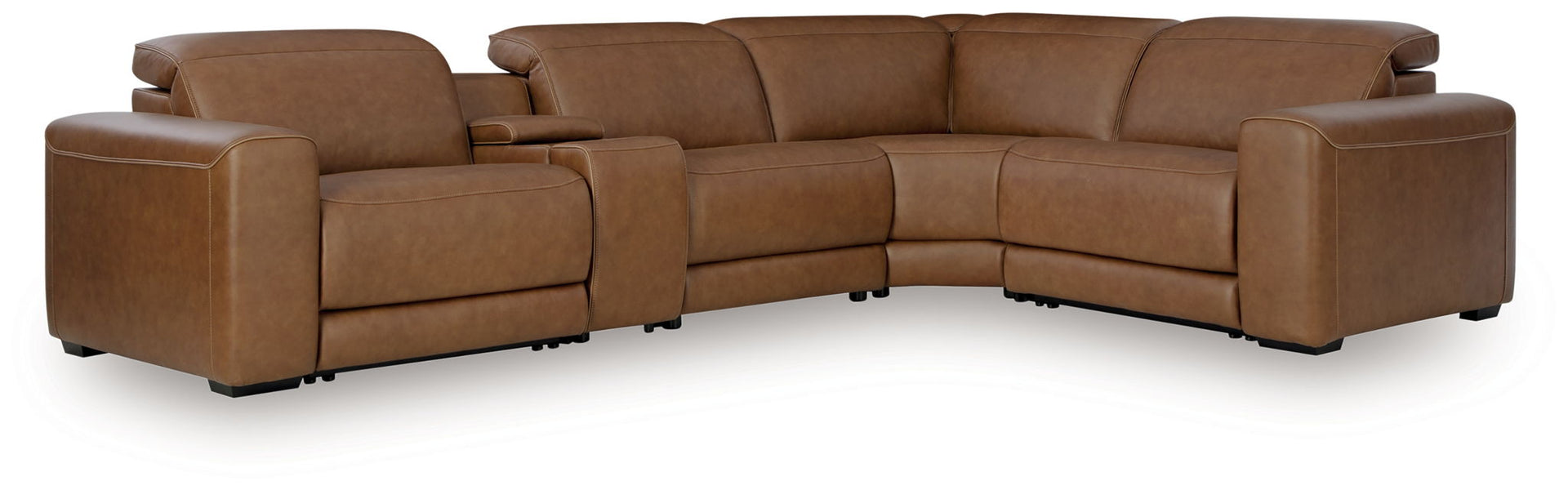 Rally-Up - 5-Piece Power Reclining Sectional With Console - Caramel