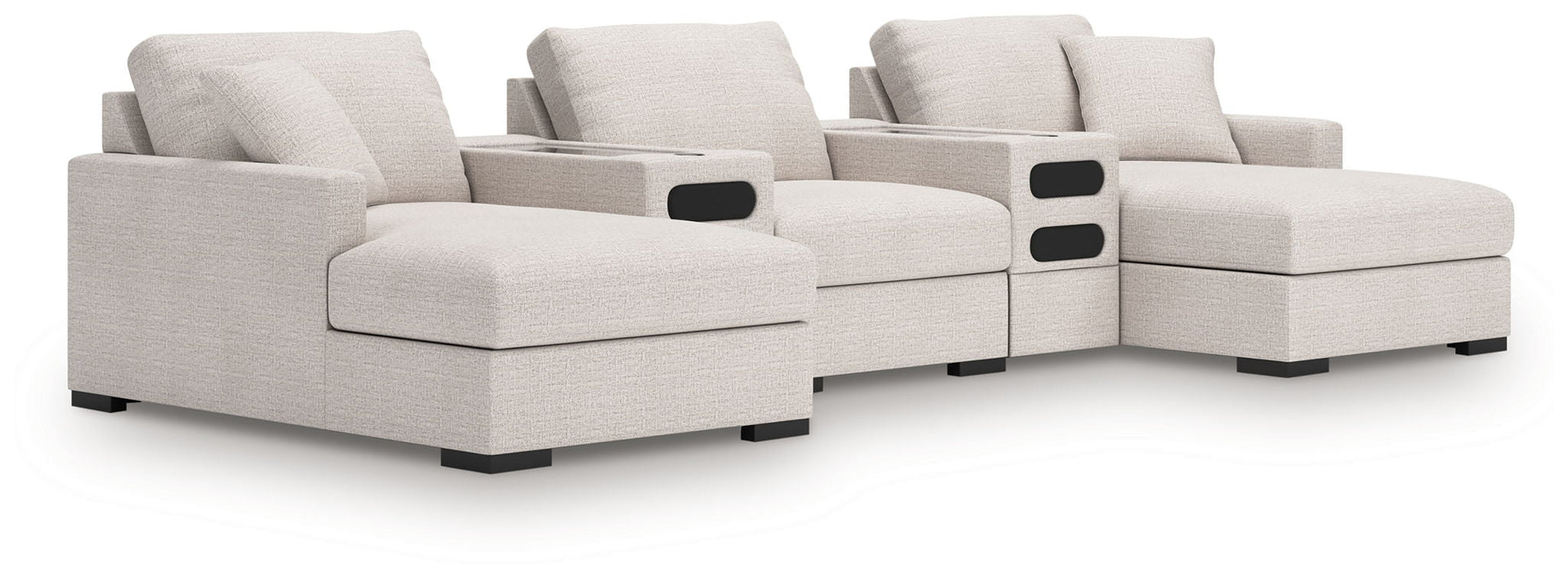 Omaha By Ashley - 5-Piece Sectional With Audio System And LAF/RAF Corner Chaise - Stone