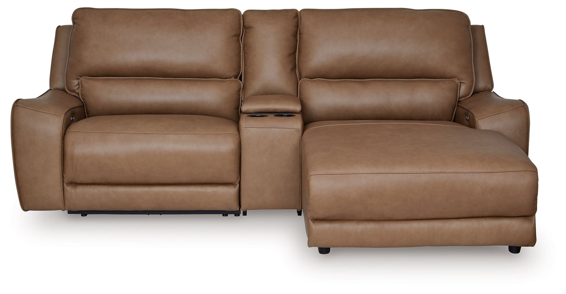 Silverbrooke - 3-Piece Power Reclining Sectional With RAF Press Back Power Chaise - Caramel