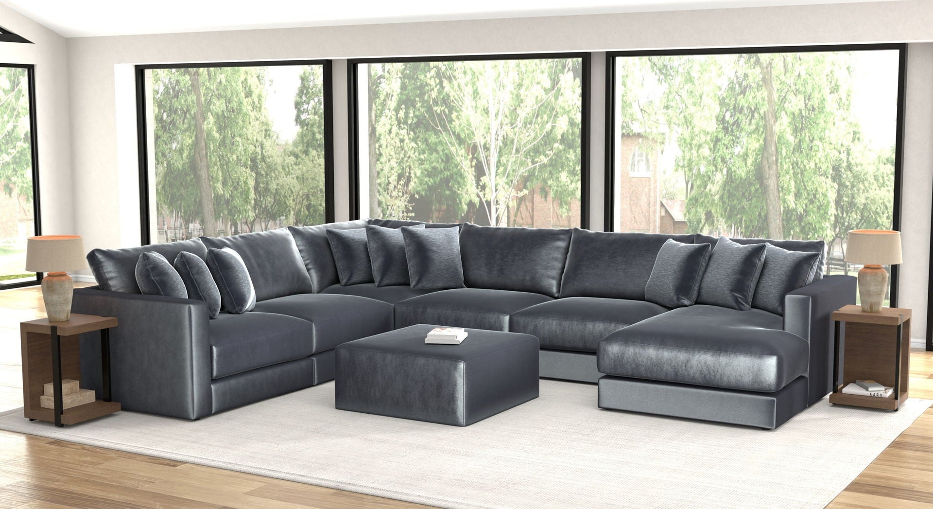 Remington Slate 6 Piece Right Side Facing Chaise Sectional + Ottoman