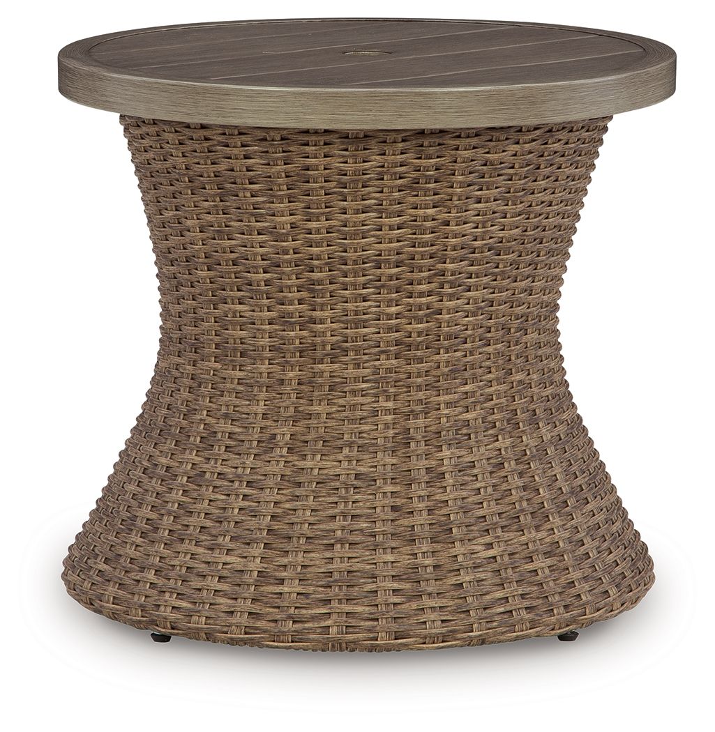 Revare Beach - Round End Table With Umbrella Option - Beige