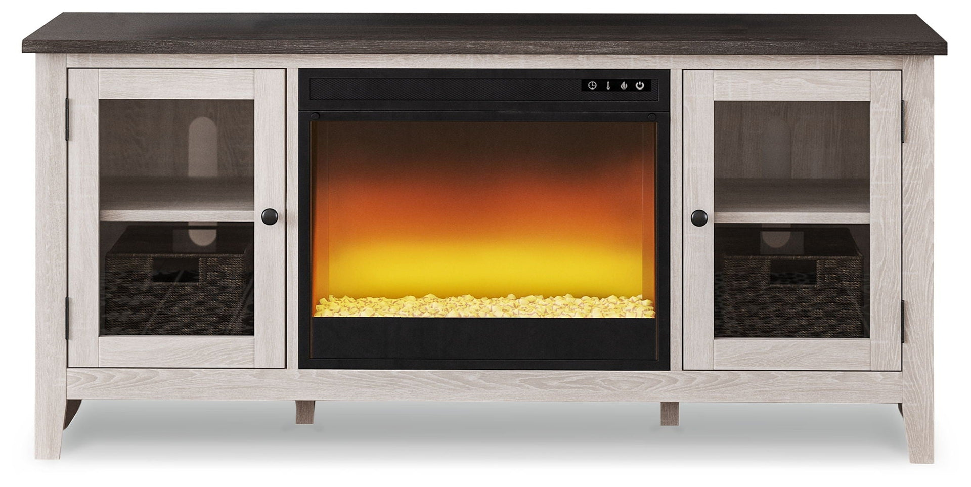 Dorrinson - 60" TV Stand With Fireplace Insert Glass/Stone - White / Black / Gray