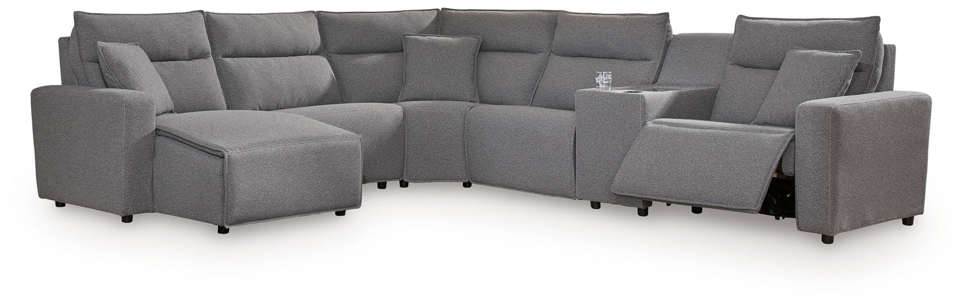Modmax II - 6-Piece Power Reclining Sectional With LAF Press Back Power Chaise And Console - Salt And Pepper