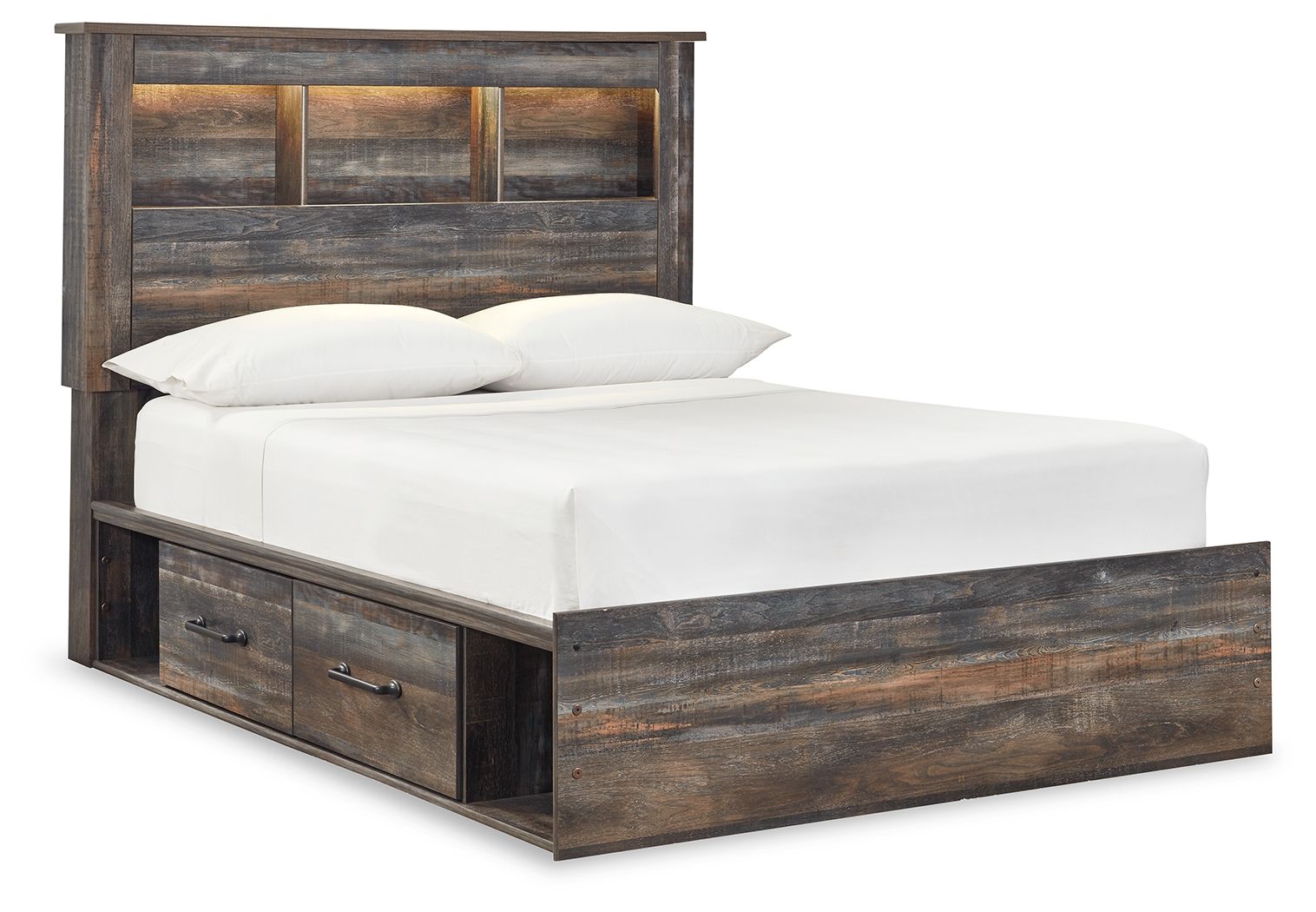 Drystan - Full Bookcase Bed With 2 Side Drawers - Brown / Beige