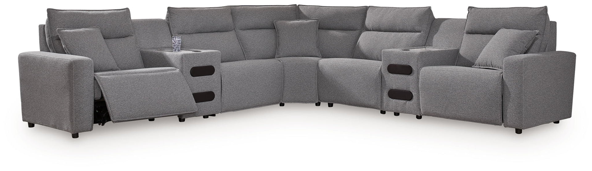 Modmax II - 7-Piece Power Reclining Sectional With 2 Audio Consoles - Salt And Pepper