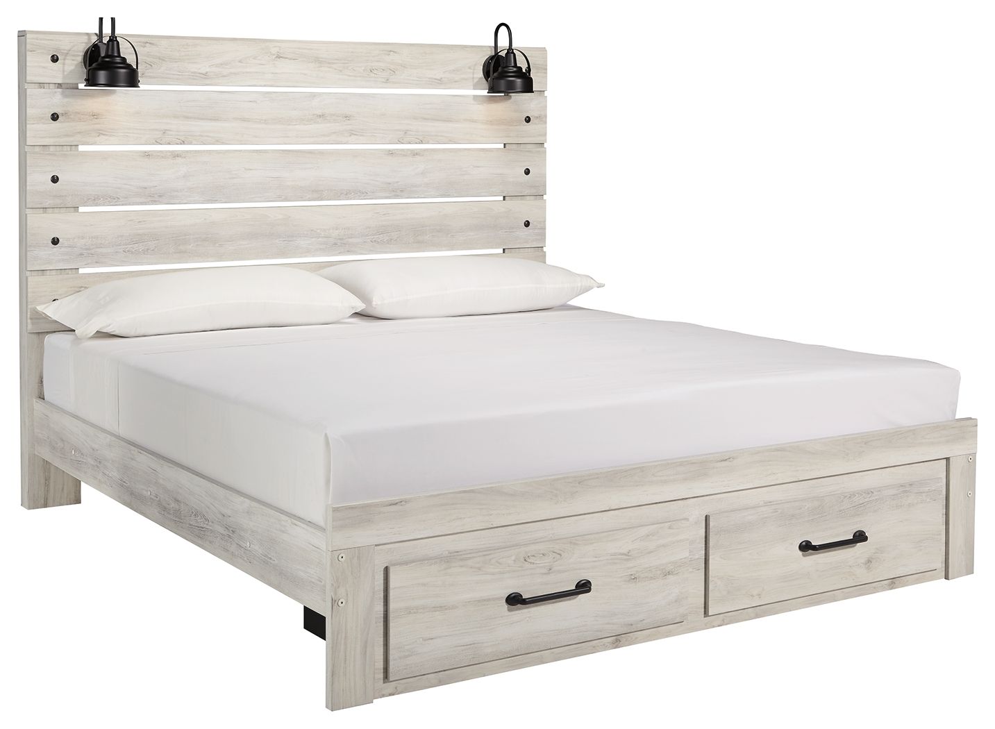 Cambeck - King Panel Bed With 2 Storage Drawers - Whitewash