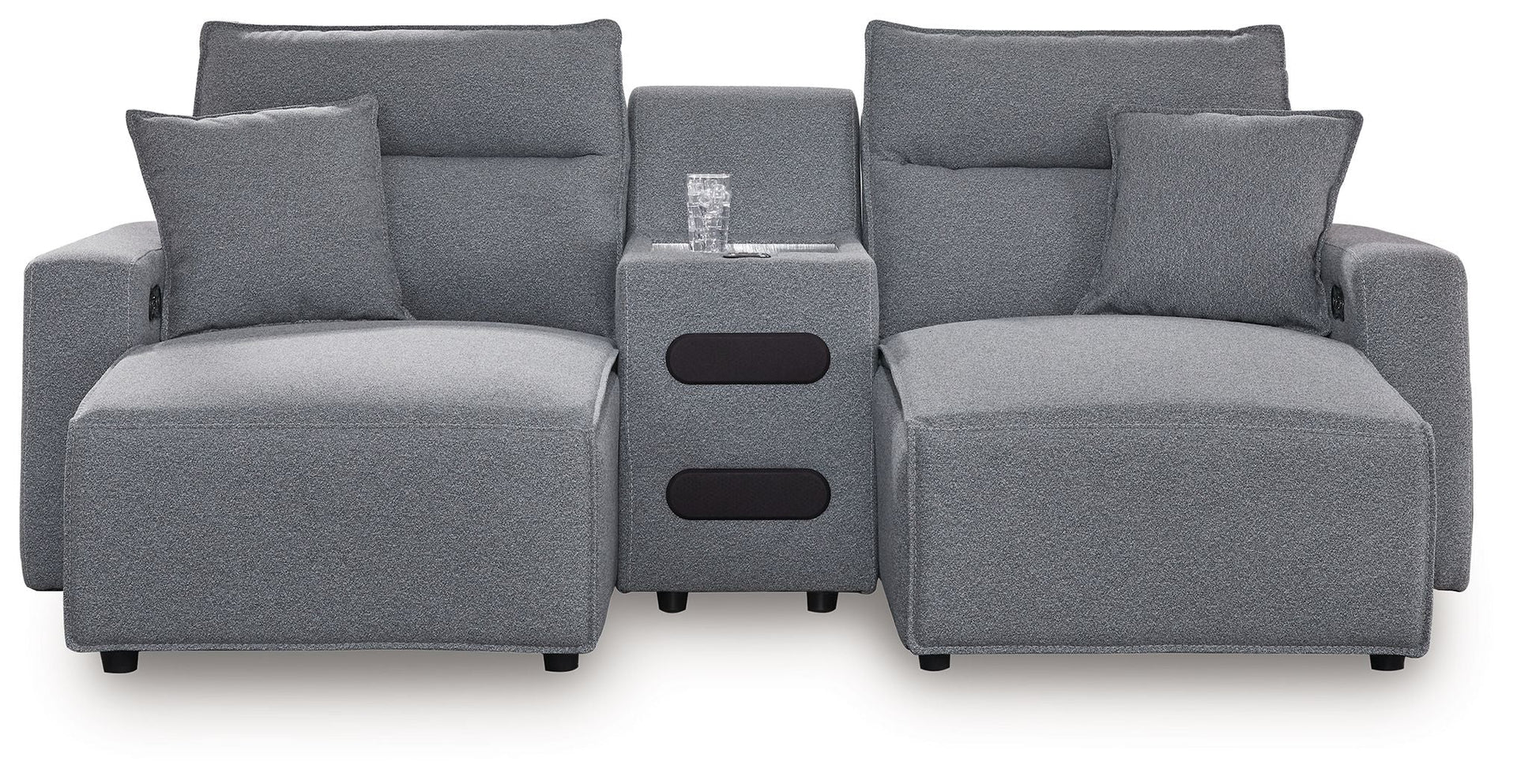 Modmax II - 3-Piece Power Reclining Sectional With Double Chaise And Audio Console - Salt And Pepper