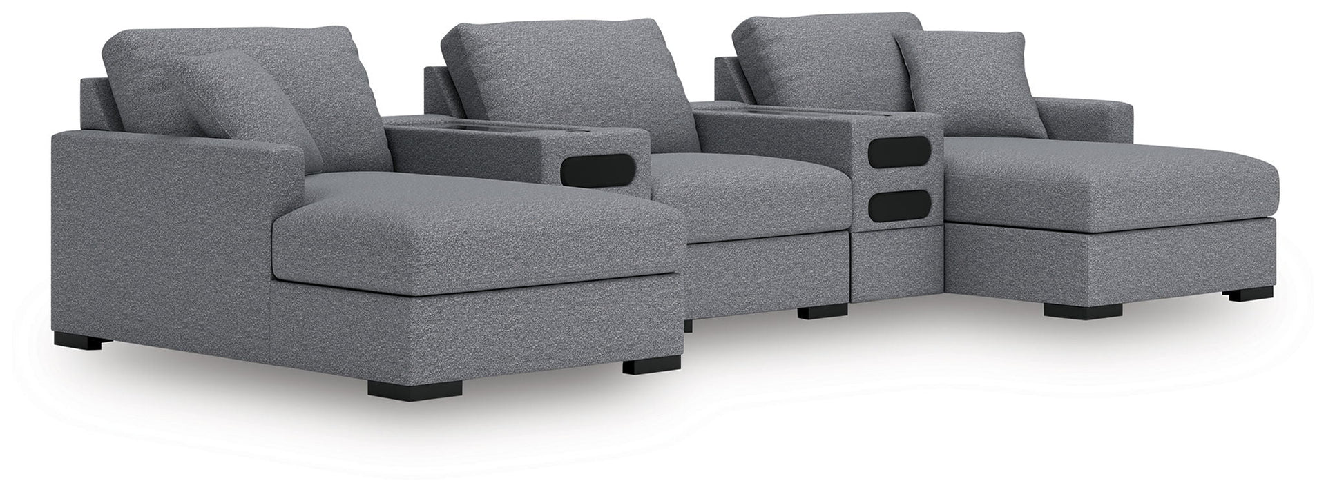 Omaha By Ashley - 5-Piece Sectional With Audio System And LAF/RAF Corner Chaise - Salt And Pepper