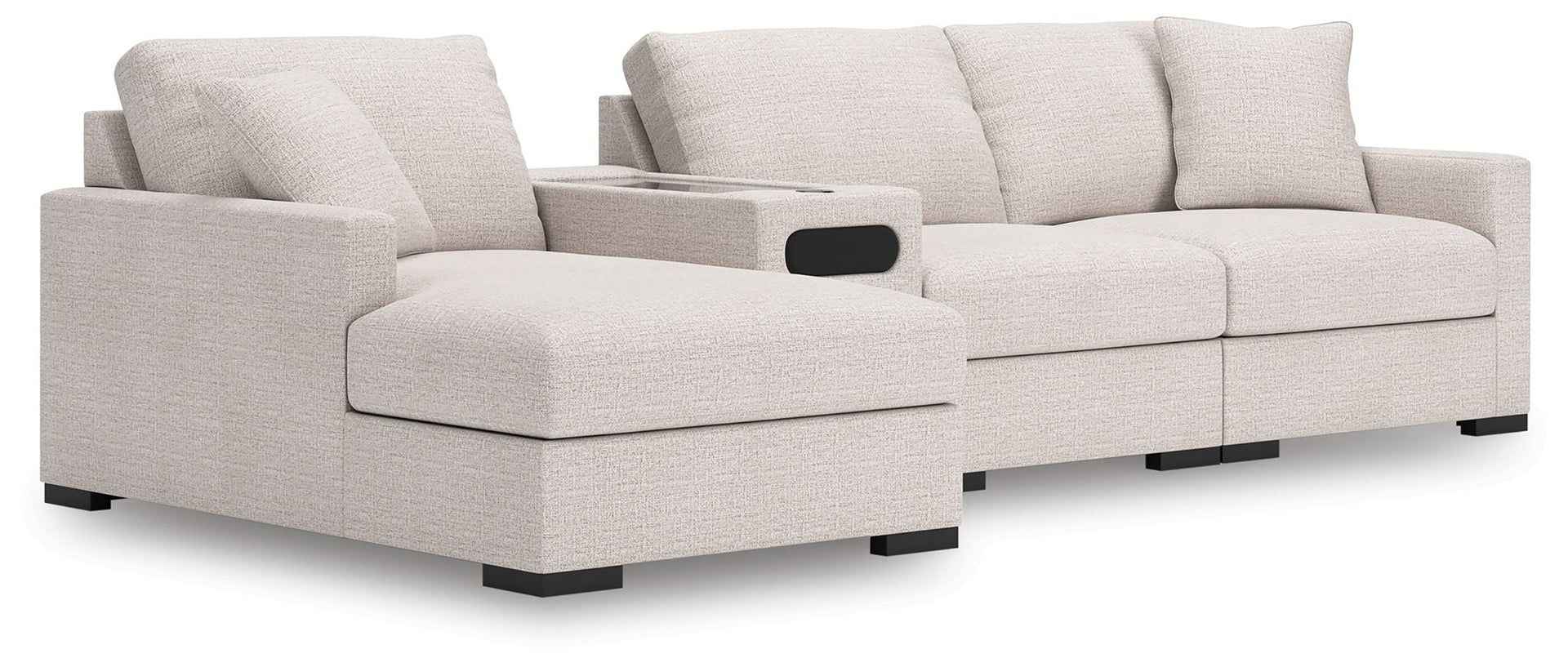 Omaha By Ashley - 4-Piece Sectional With LAF Corner Chaise And Audio Console - Stone