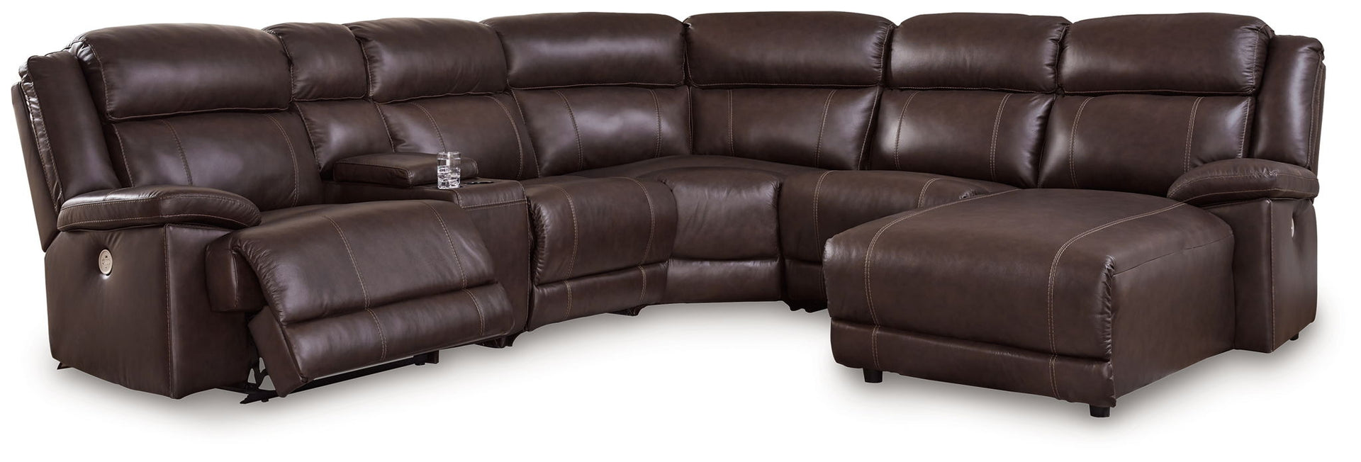 Vonkurt - 6-Piece Power Reclining Sectional With Raf Power Reclining Back Chaise - Dark Brown