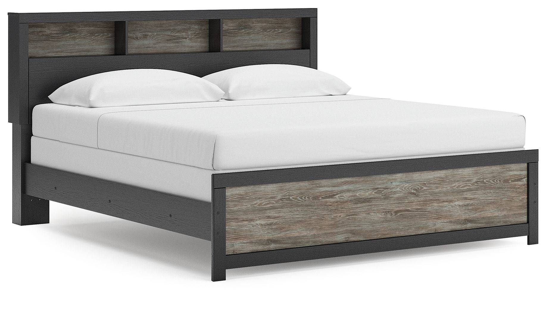 Jonnifer - King Lighted Bookcase Panel Bed - Black / Gray