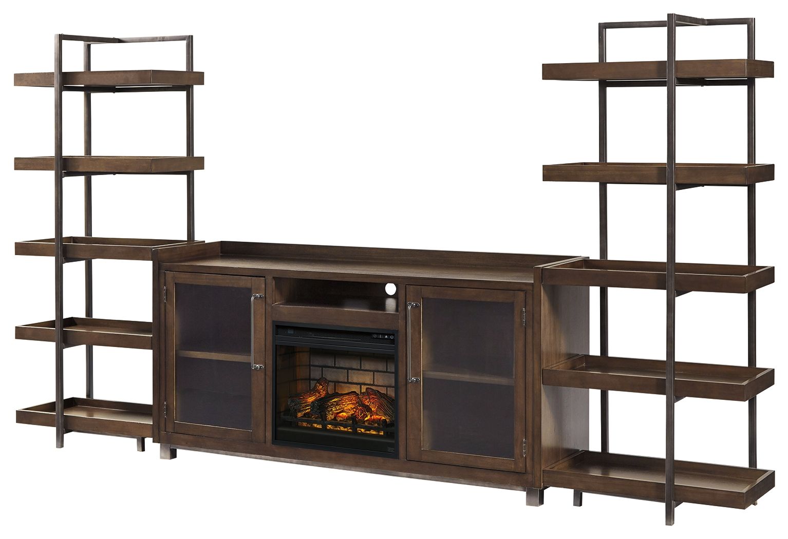Starmore - 4 Pc. - Entertainment Center - 70" TV Stand With Faux Firebrick Fireplace Insert - Brown / Gunmetal
